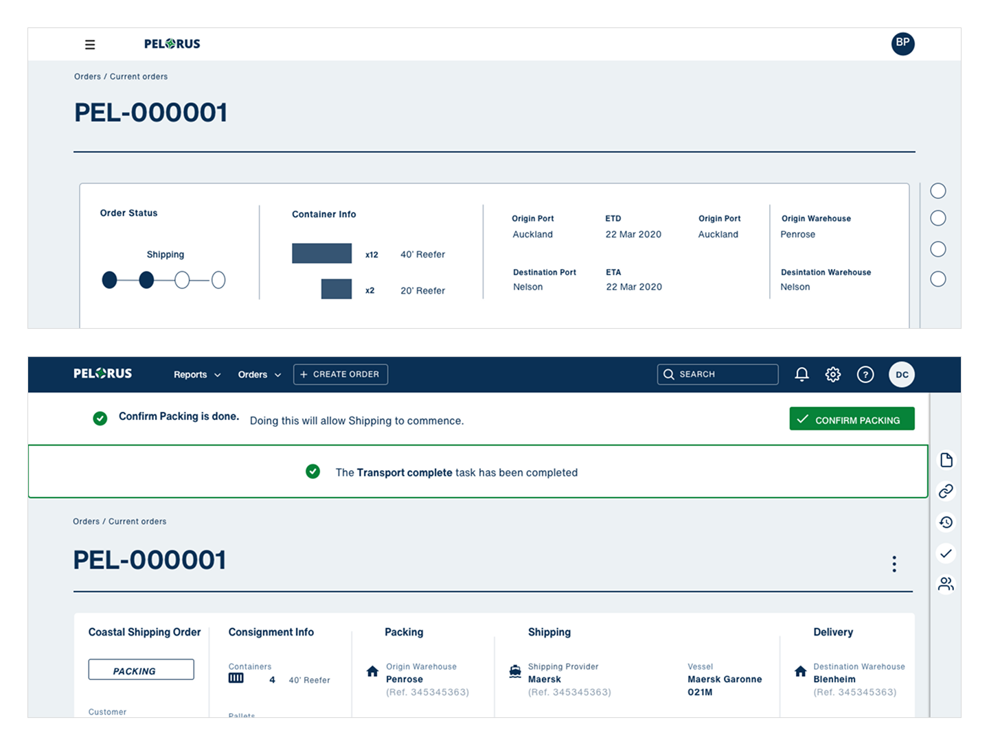 Before and after comparison of navigation design, showing move from sidebar to top navigation