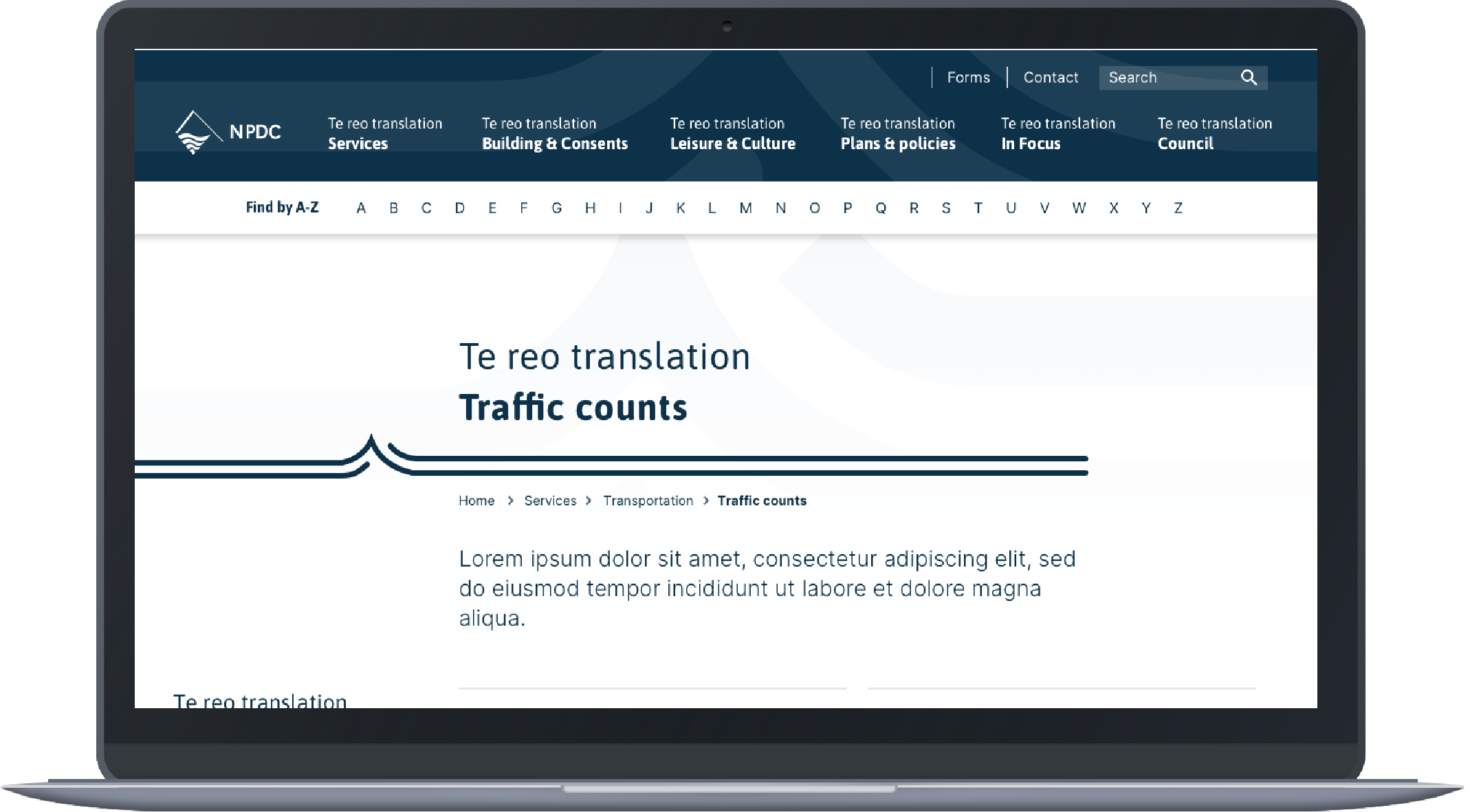 Content page design for desktop showing sidebar navigation and main content area