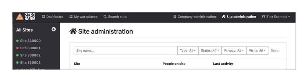 Screenshot showing the fragmented user experience with binary site administration and my workplaces sections causing navigation confusion