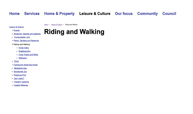 Subpage navigation component showing how child pages are automatically displayed