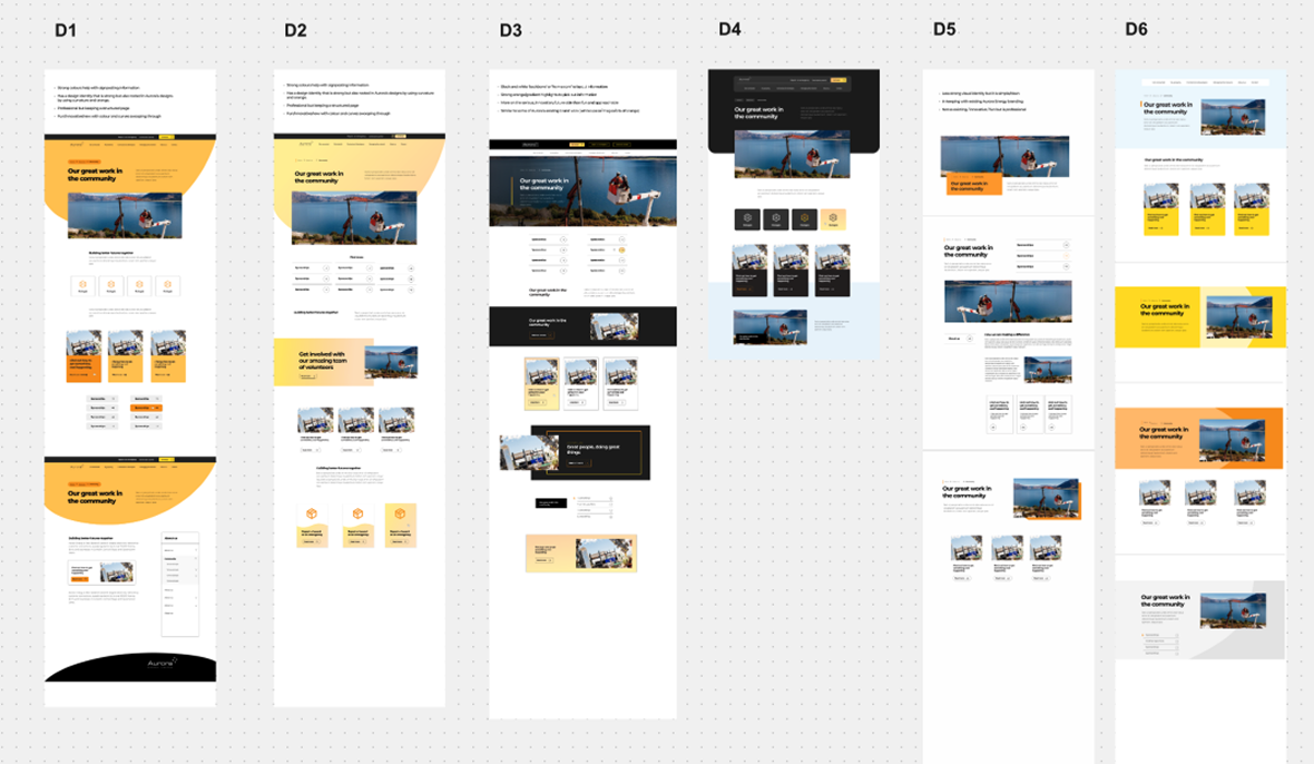 Visual design concepts showing different style directions