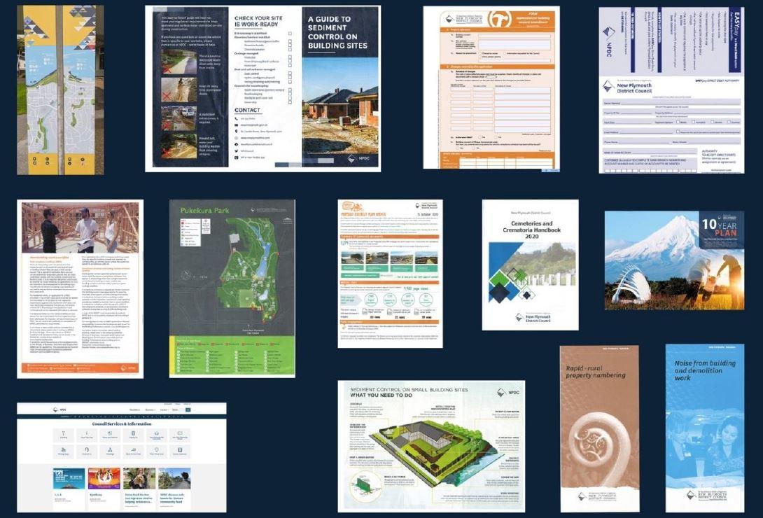 Collection of NPDC brochures showing consistent blue branding and logo usage