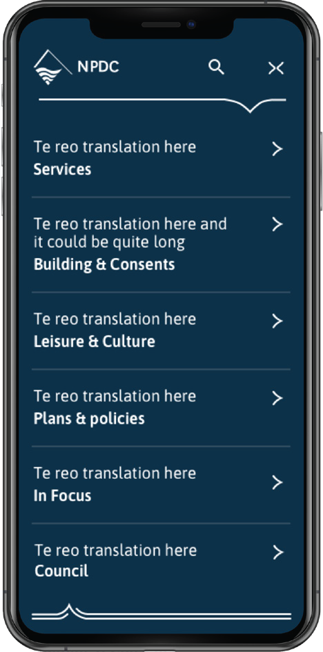 Final mobile navigation design with hamburger menu