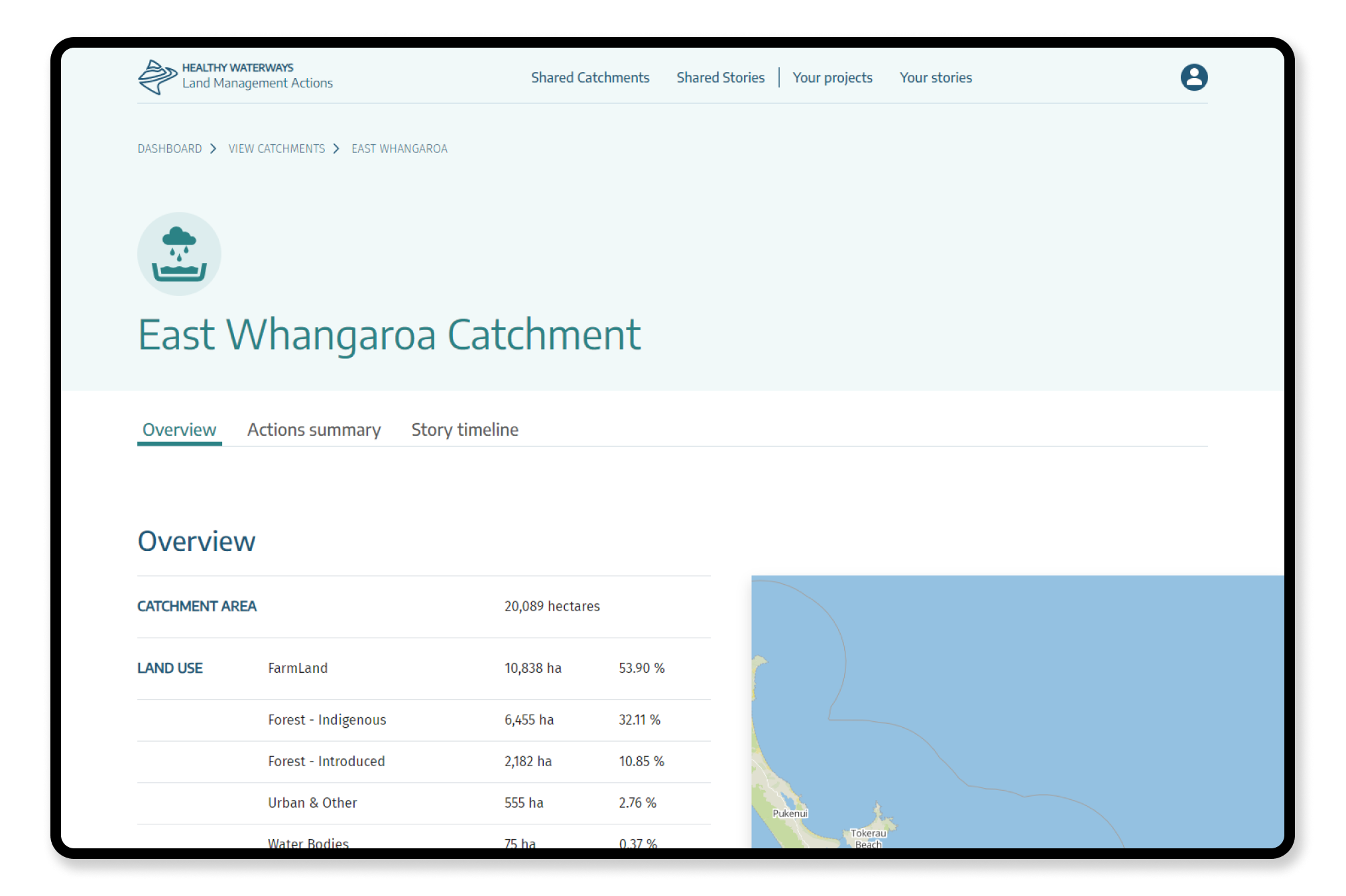 Mockup of the Healthy Waterways web interface on a desktop screen.